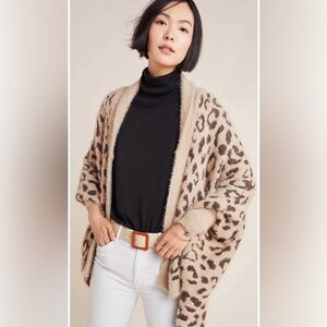 Anthropologie Akemi + Kin Louise Leopard Wrap Womens Animal Print Cardigan OS